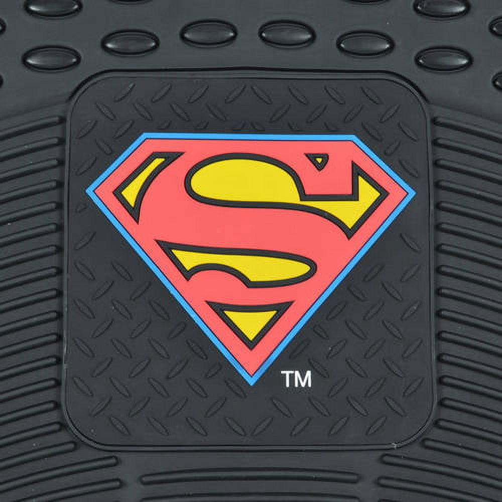 Superman Car Seat Covers with Rubber Floor Mats - Trimmable Floor Liners with Durable Seat Protectors