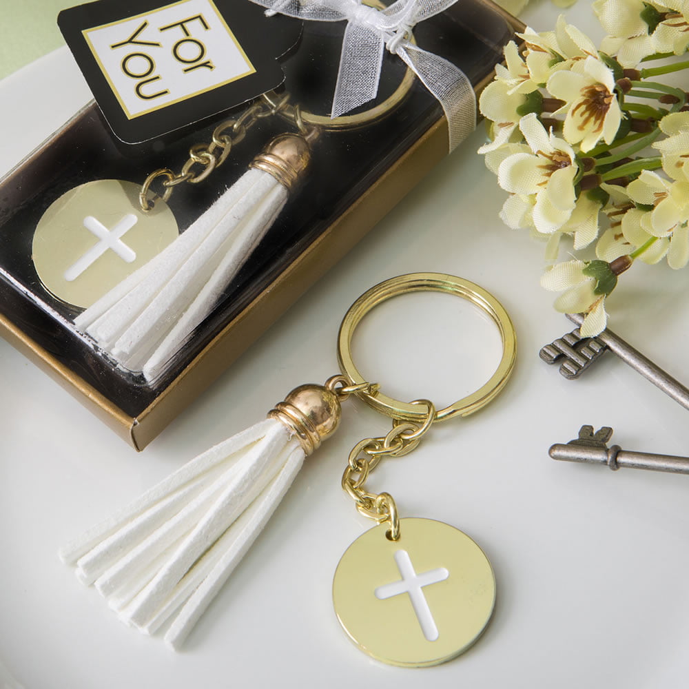 Wedding Favors Blessed Theme Gold Metal Keychain Religious Baptism Christening 