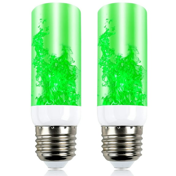 LNGOOR 2 Pcs Led Flame Light Bulb 3 Modes Fire Light Bulb E26 E27 Base Upside Down Simulated Flicker Lamp for Christmas Decor Outdoor Indoor Home, Green