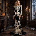thumbnail image 7 of Women's Halloween Skeleton Costume, Gothic Witch Dress with Long Sleeves and Round Neck, Medieval Renaissance Cosplay Dress for Halloween Party, Costume Events & Themed Parties, 7 of 7