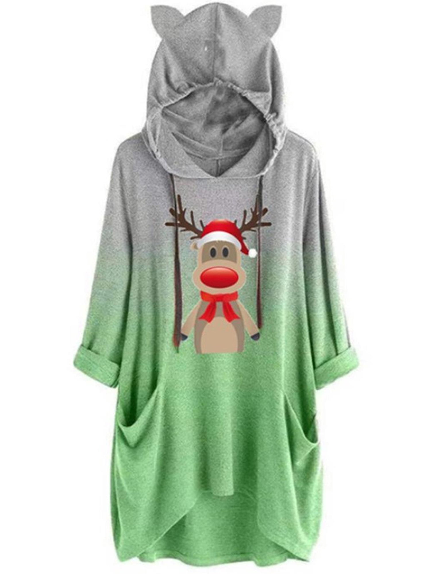 Elk Printed Hoodie Pullover Mini Dress 
