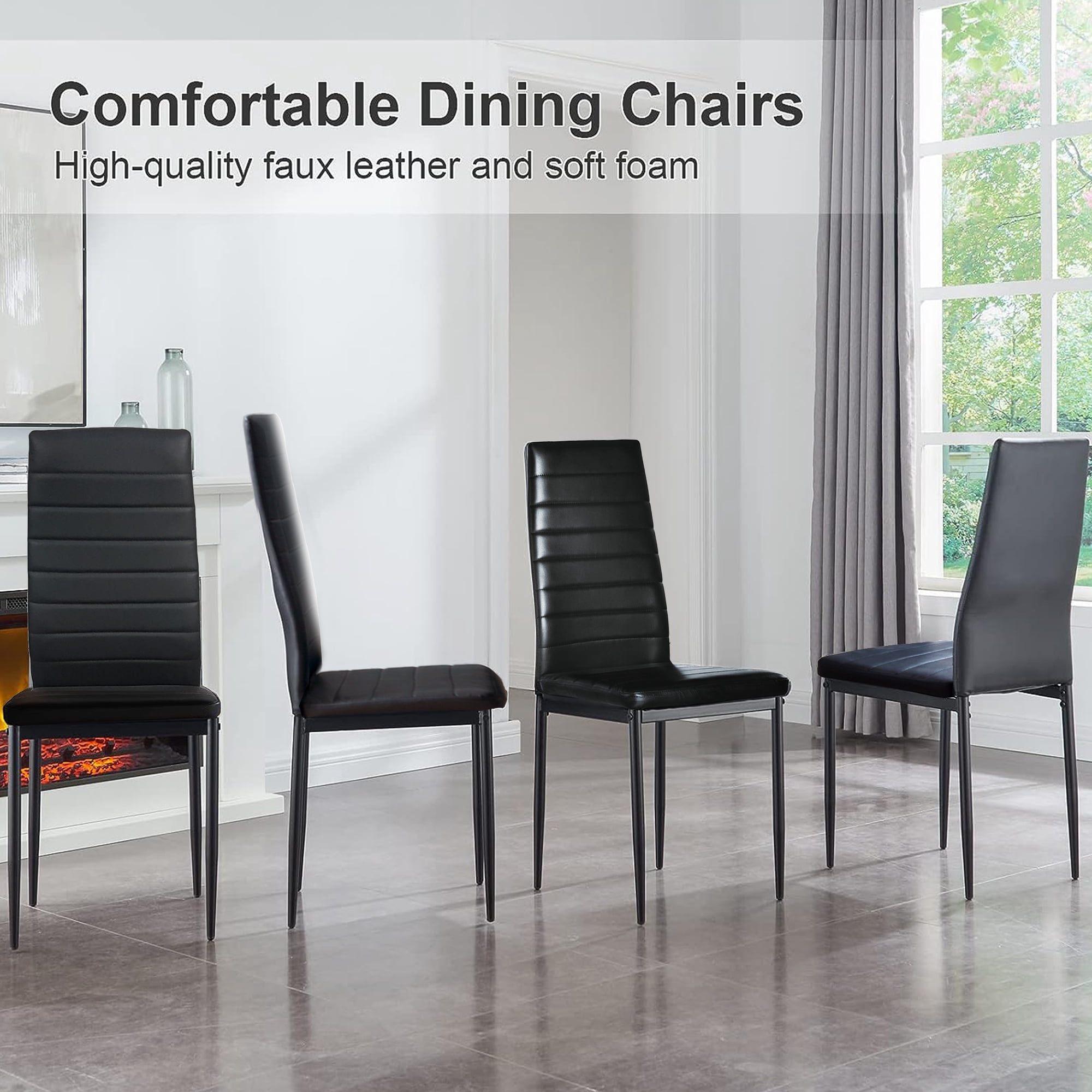 SESSLIFE Dining Chairs Set of 4, PU Leather Kitchen Chairs with Padded High Back for Kitchen Living Room Restaurant,Black(Only 4 Chairs)