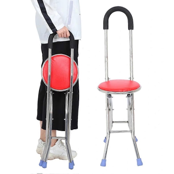 Folding Cane Stool Walking Stick Chair Elderly Crutch Stool, Stainless Steel Folding Crutch Stool Walking Cane With Seat