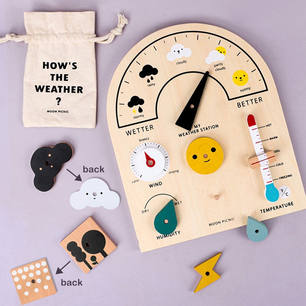 Tableau Météo En Bois Éducatif Pour Enfants – Jeu D'Apprentissage Des Saisons Et Du Temps – Idéal 3-5 Ans