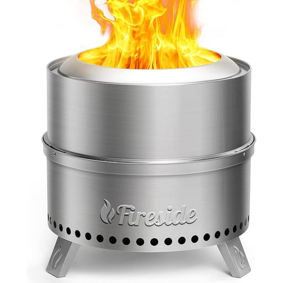 TURBRO 19 Inch Smokeless Fire Pit for Outdoor Wood Burning, Portable 304 Stainless Steel Camping Stove with Stand, Removable Ash Pan, Waterproof Storage Bag, Unique Nested Design, Pluto R19-SS, Silver
