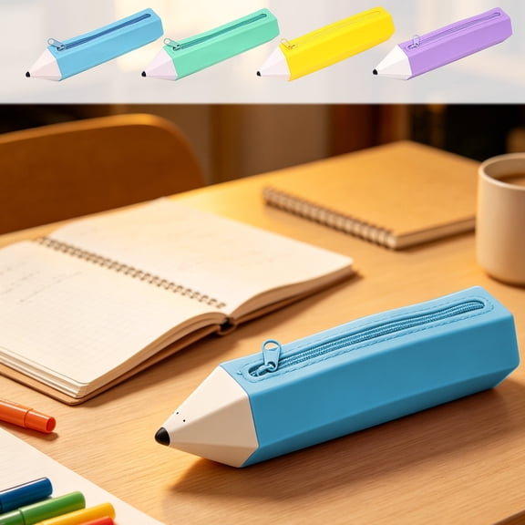 Under $1 Pencil Case, Pencil Shaped Silicone Zipper Stationery Pouch, Portable Pen Holder for College Office by PALIFEUR