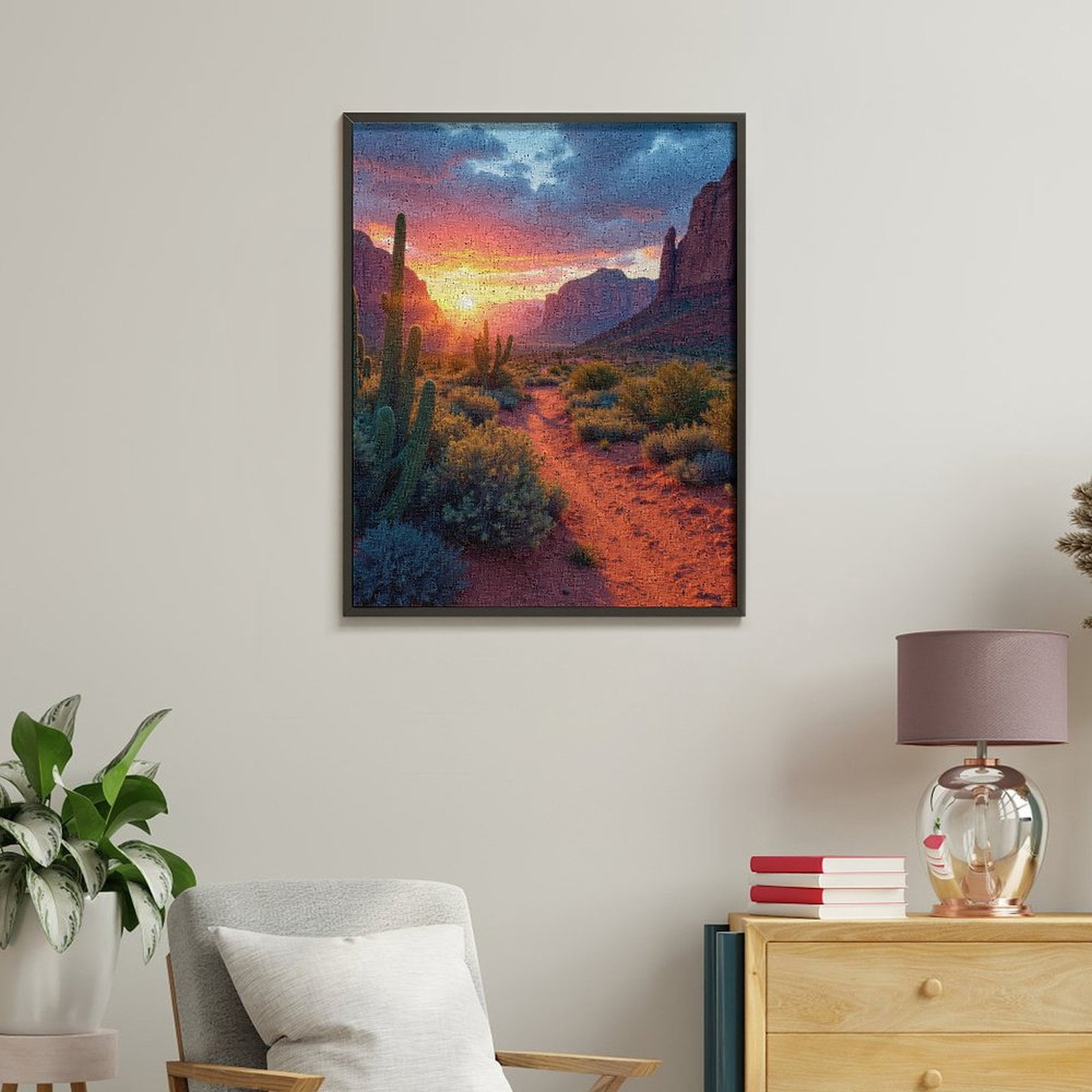 Paint By Numbers Kit for Adults Beginner - Desert Sunrise Cactus Trail Beauty DIY Canvas Painting Kits for Adults, Frameless Paint By Number for Adults for Home Wall Decor 16x20 Inch