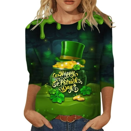 

LWZWM Scrub Tops Women Stretchy valentine shirts for women Aesthetic Shirt Fashion T Shirt 3/4 Sleeve Blouse Round Neck Tops Army Green XL