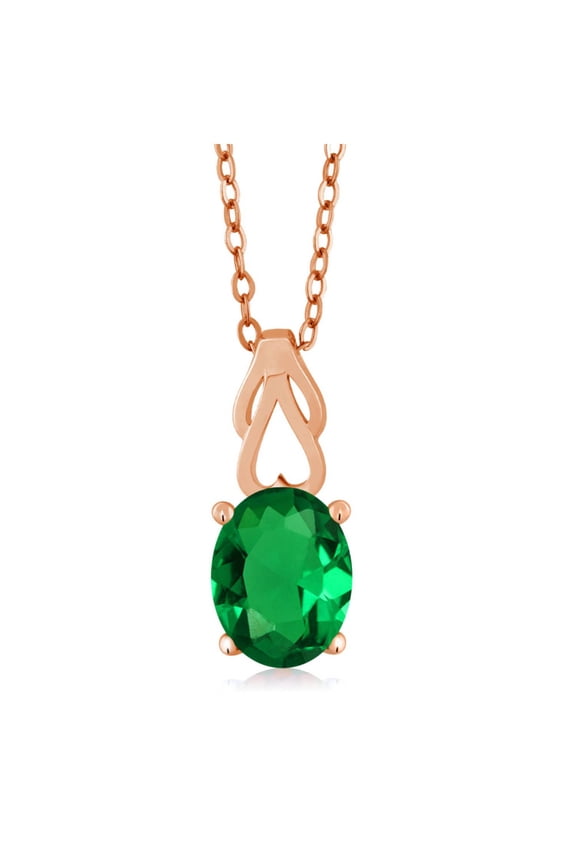 3.63 Ct Oval Green Simulated Emerald 18K Rose Gold Plated Silver Pendant With Chain