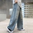 thumbnail image 4 of YunPes Boy's Star Baggy Jeans Teen Boys Straight Wide Leg Denim Pants with Pocket Y2K Hip Hop Streetwear Cargo Pants Patchwork Jeans, 4 of 9