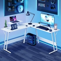 Dkelincs L Shaped Gaming Desk, 50.4" Corner Computer Desk PC Game Table with Monitor Stand Large Desktop for Home Office Study Writing Workstation, White