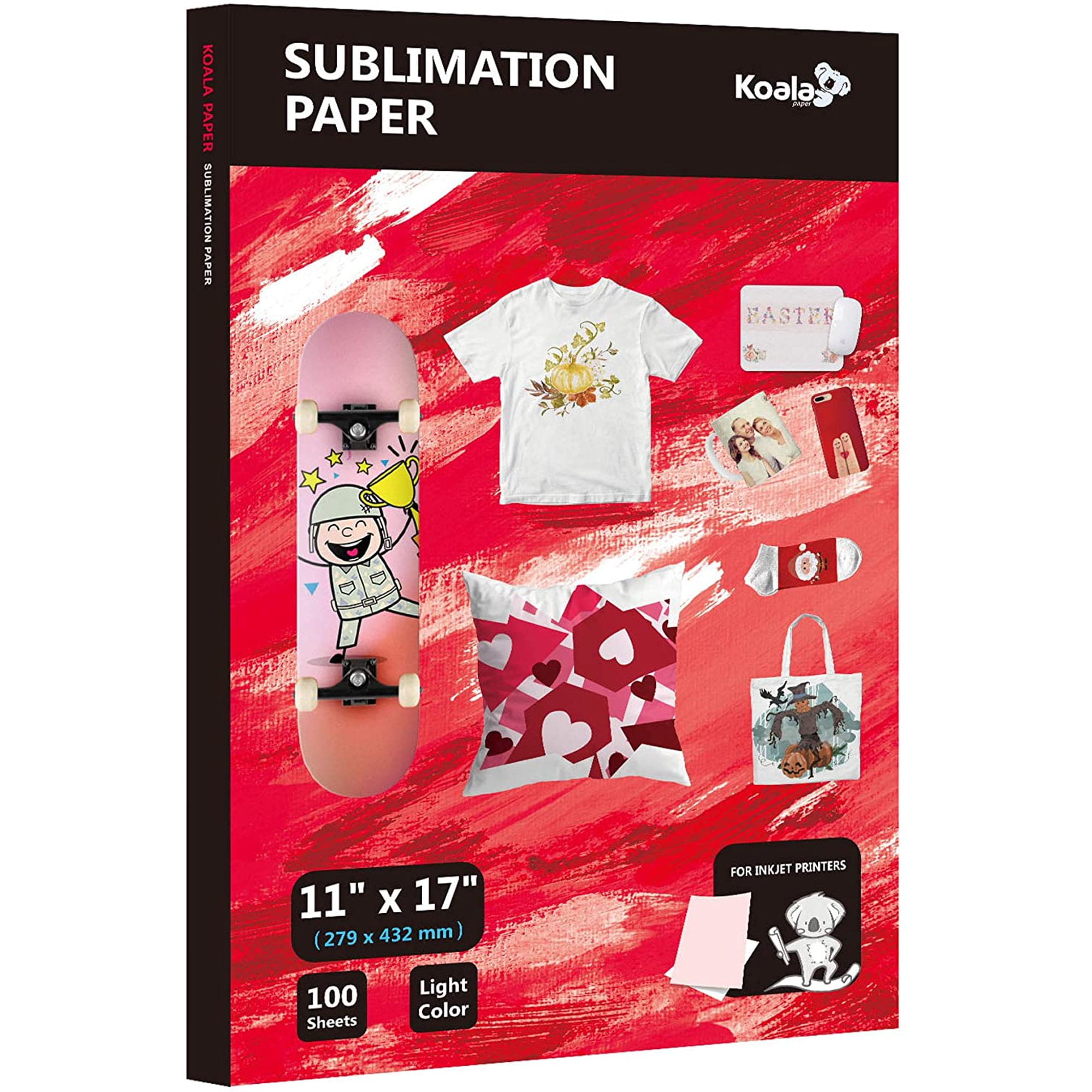 Koala Thin Sublimation Paper A4 for Heat Transfer DIY gift Work with any Printer which Match Sublimation Ink 100 Sheets（Pink Back