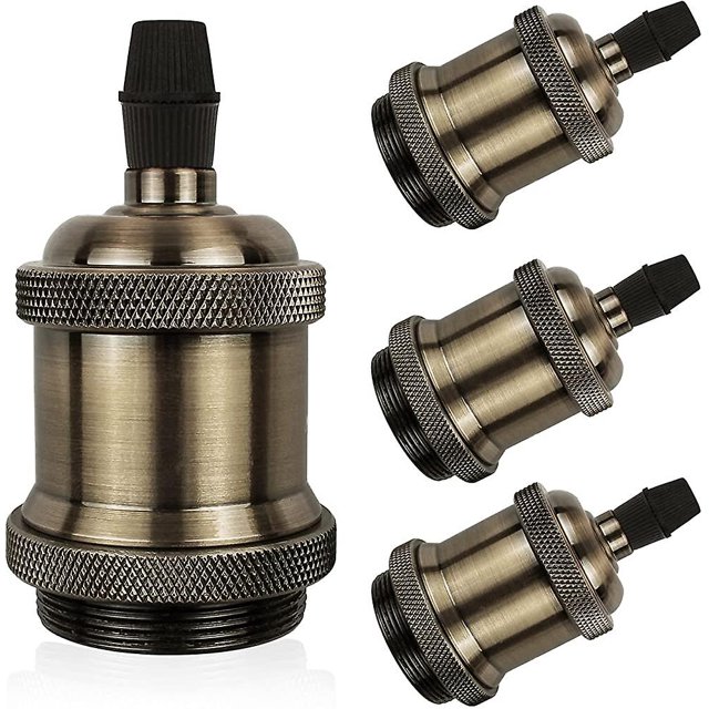 Portalámparas E27. Lámpara colgante retro. Adaptador de cerámica sólida. 4 Piezas Champán