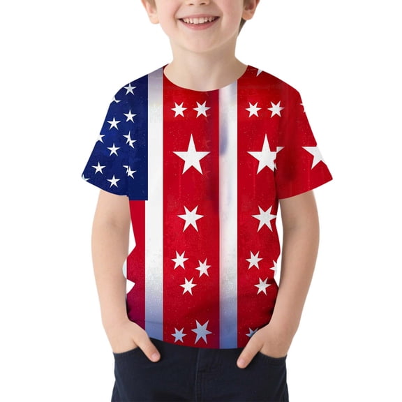 NAISIBABY Boys Graphic T-Shirt, Crewneck 4th of July Short Sleeve Kids Summer Patriotic Fashion Tee Multicolor Size 14