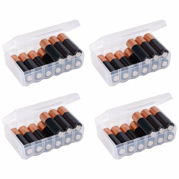 Linkidea 4Pcs Small AA Battery Storage Organizer Boxes - Holds 12 AA Batteries Each, Waterproof Portable Battery Case with Rope Hole