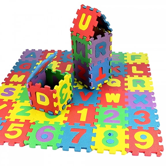 RLESO 36 PCS Kids Foam Play Mat Toy 2x2 Inch Interlocking Alphabet and Numbers Puzzle Play Mats Mini Colorful ABC Mats Foam Letter Mats for Floor,Soft EVA Tiles Reusable Easy Clean