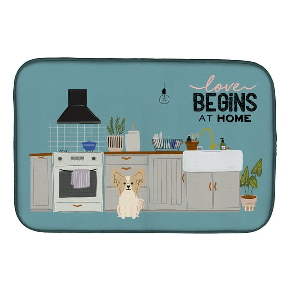 Sable White Papillon Kitchen Scene Dish Drying Mat