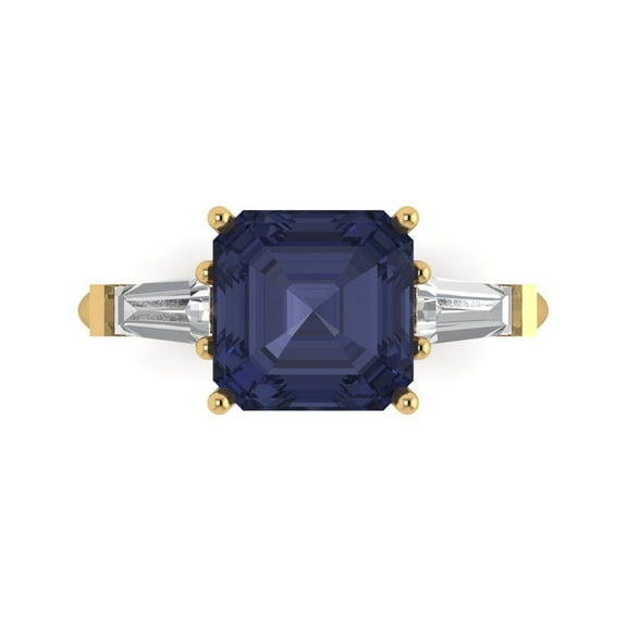 Three-Stone Engagement Ring for Women - 3ct Simulated Blue Sapphire in 18K Yellow Gold Promise Ring