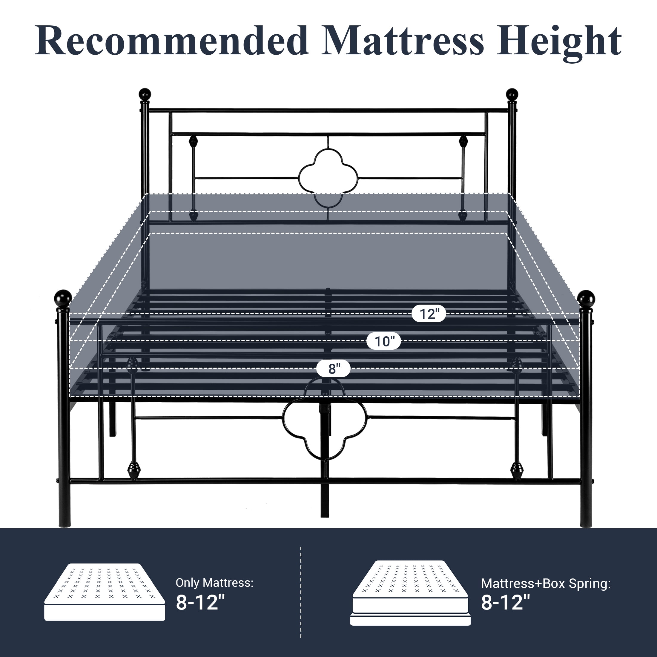 Allewie Queen Size Metal Platform Bed Frame with Victorian Vintage Headboard and Footboard, Black