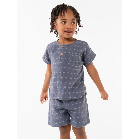 Modern Moments by Gerber Toddler Boy Casual Gauze Henley Tee and Short Set, Sizes 12M-5T