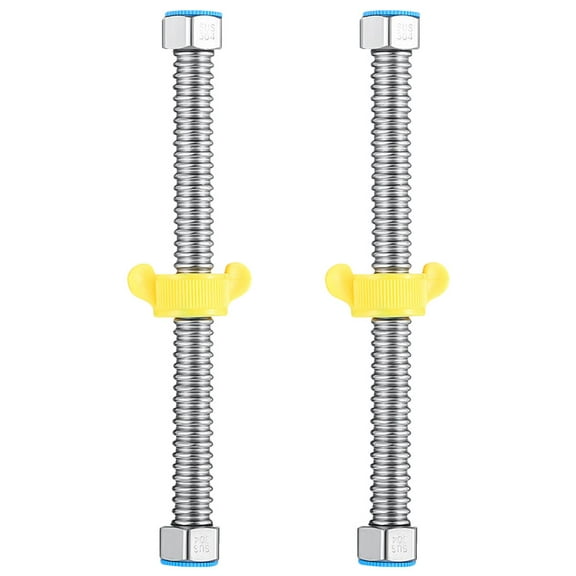OUNONA Set of 2 Flexible Corrugated Stainless Steel Water Heater Supply Lines 1/2 Inch Water Connector Hose