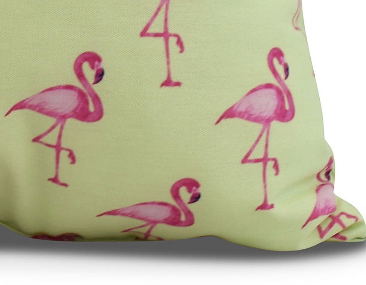 Simply Daisy, 20" x 20" Flamingo Fanfare Multi, Animal Print Outdoor Pillow, Light Green