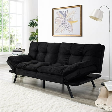 Portland Convertible Sofa with Memory Foam Seating, Black