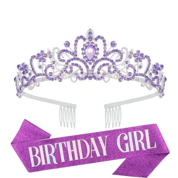 Birthday and Sash Set for Women, with Comb & "Happy Birthday" Sash for Birthday Party Decorations, Gifts for Mom, Sisters, Girls