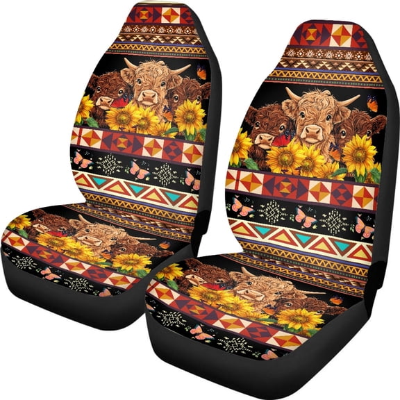 XYZCANDO 2 pcs Car Front Seat Covers for Interior Vehicle Seat Protector Thin Interior Decor, Truck Sedan SUV Front Seats Protector, Cow Sunflower