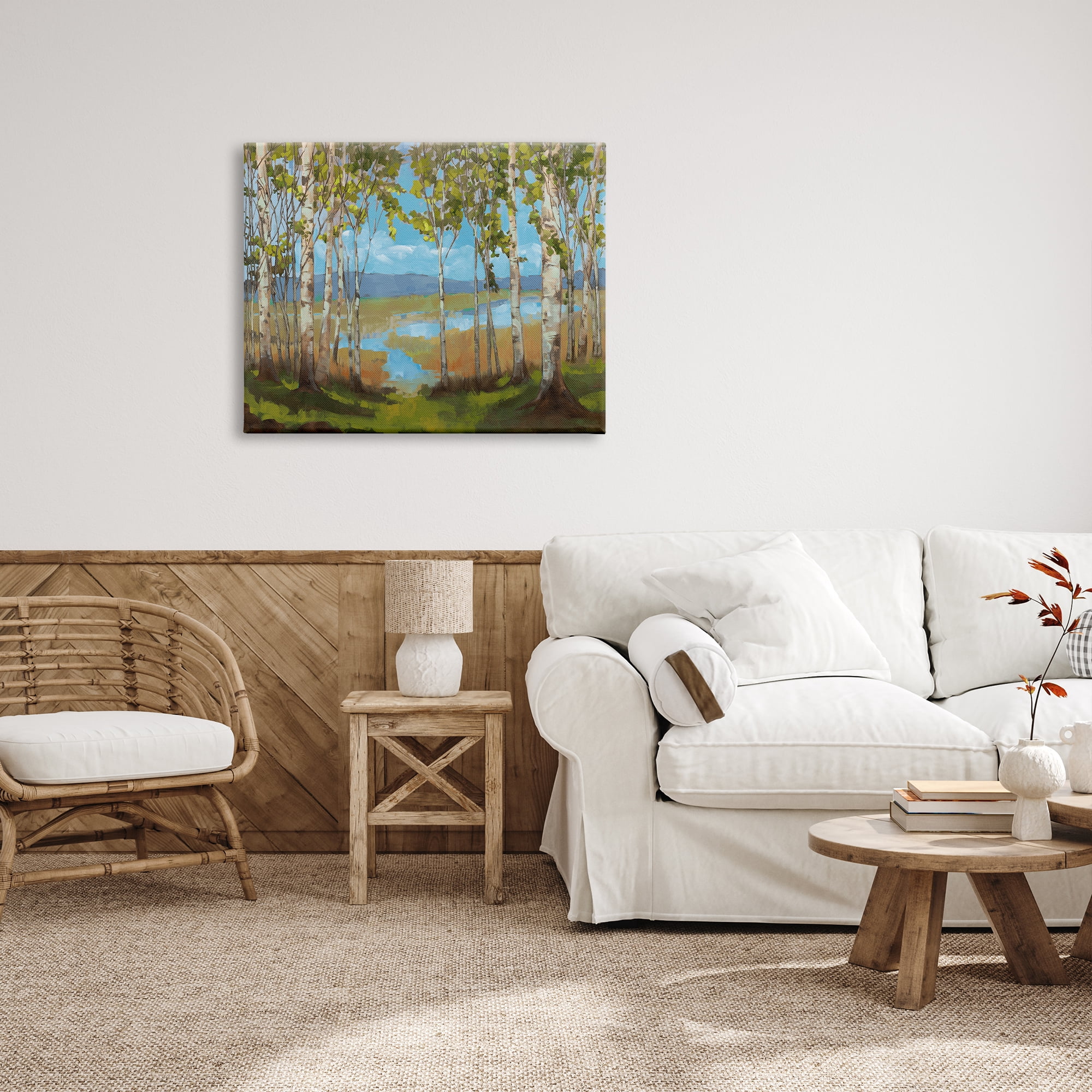Stupell Industries Lake & Birch Tree Landscape Nature Painting Gallery Wrapped Canvas Print Wall Art, 40 x 30
