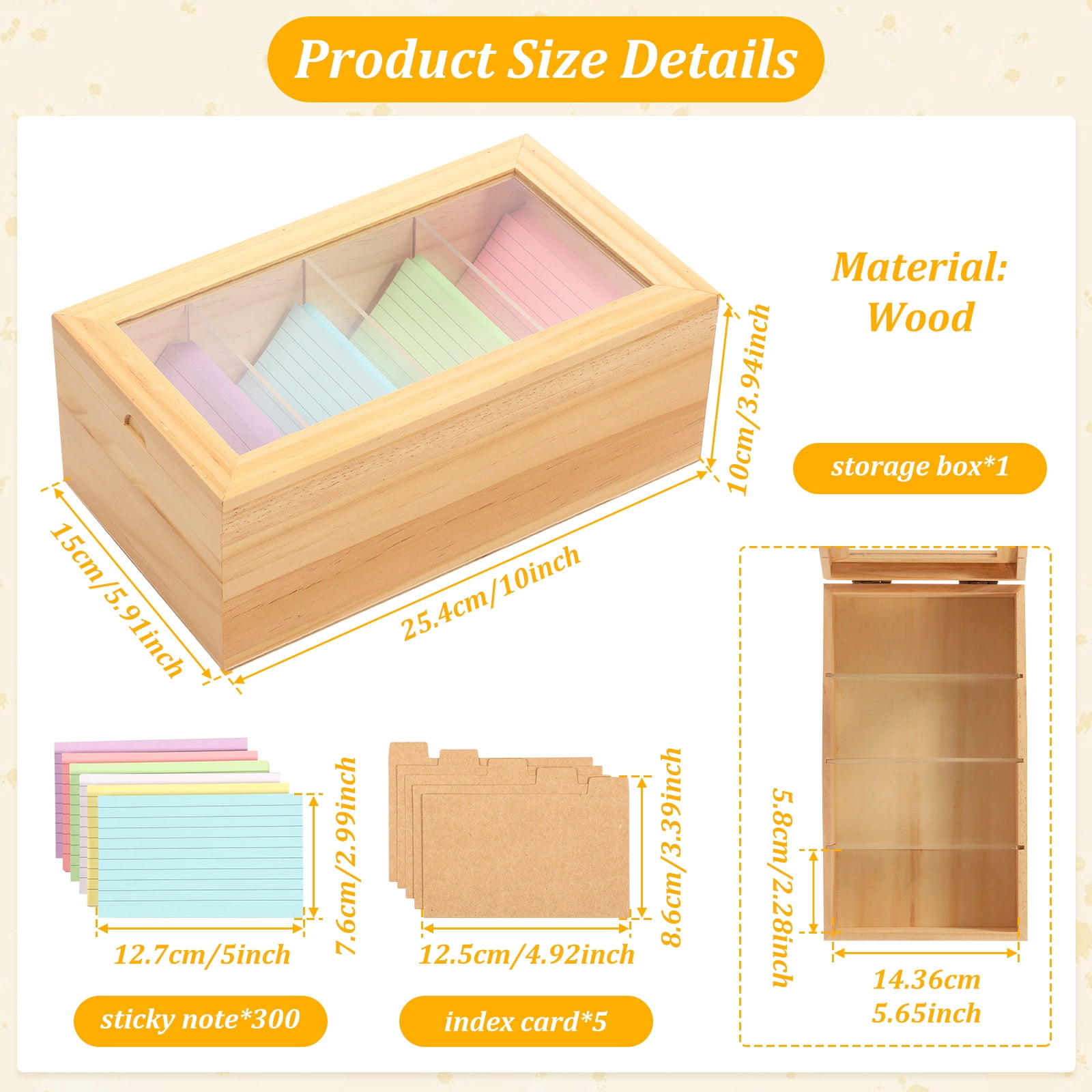 3 x 5in Index Card Holder Set Wood Recipe Box Organizer Index Card Organizer Adjustable Divider Without or With 300 Note Paper for Office Business Home