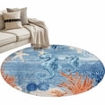 thumbnail image 2 of Sea Corals Seahorse Round Living Room Rugs 4 ft, Summer Beach Sea Stars Blue Stripes Washable Area Rug with Non-Slip Sturdy Edge Binding Round Carpet for Entryway Kitchen Bedroom Bathroom, 2 of 9