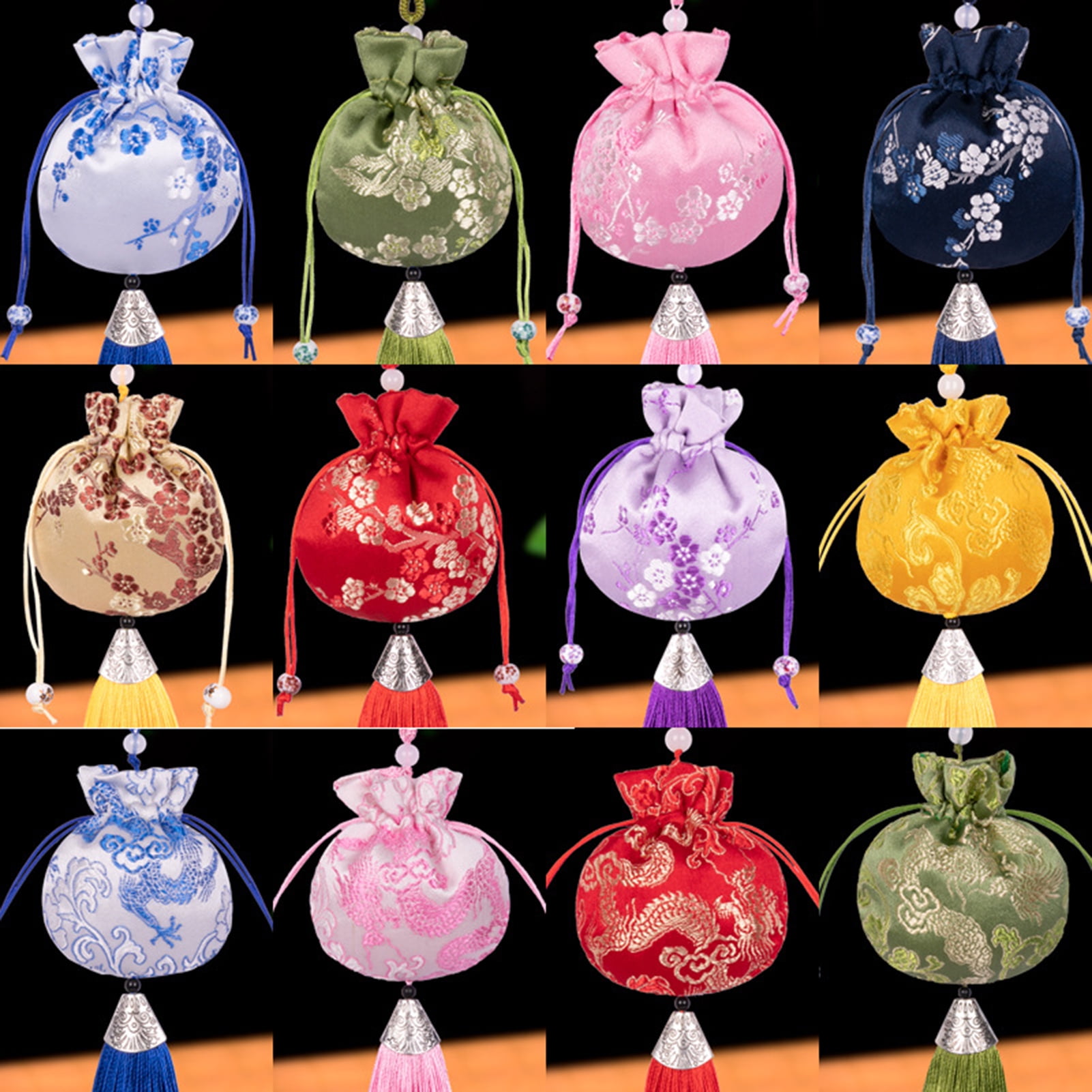Petunny 10pcs Jewelry Bags Drawstring,Drawstring Gift Bags Small Chinese Sachet Bag Suitable for Jewelry,Coin,Candy,Ring(Random Color and Style)