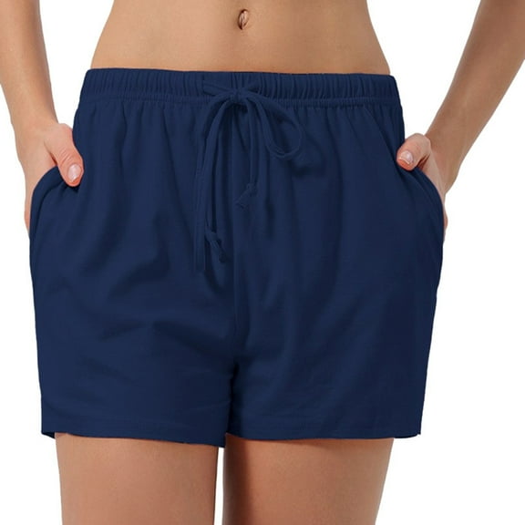 MIXUE Shorts For Women Summer Solid Color Elastic Waist Drawstring Basic Loose Casual Athletic Shorts Workwear,Blue,M