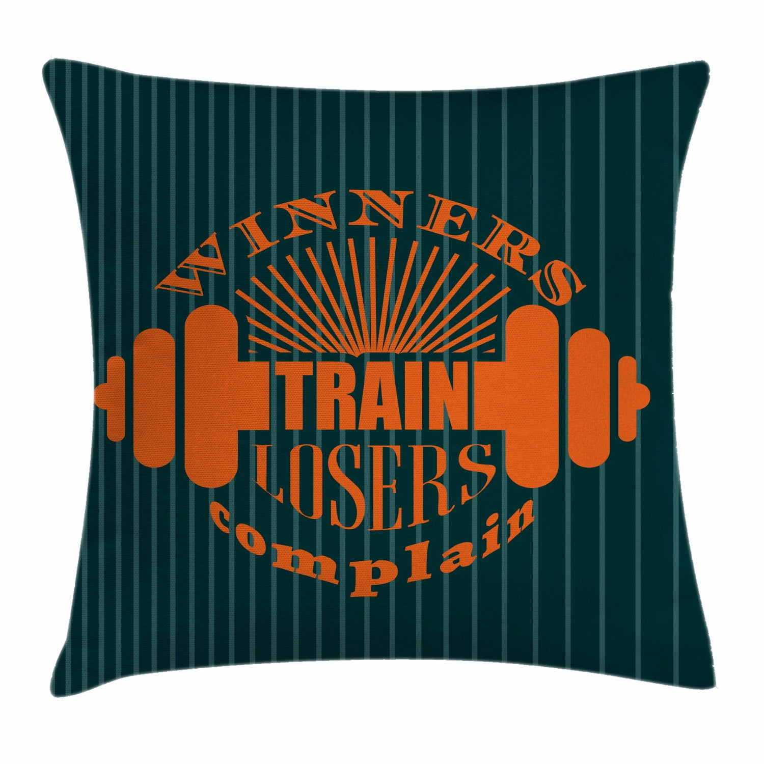 Fitness Throw Pillow Cushion Cover, Winners Train Losers Complain Quote