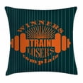 thumbnail image 1 of Fitness Throw Pillow Cushion Cover, Winners Train Losers Complain Quote Design Dumbbell Icons Bodybuilding, Decorative Square Accent Pillow Case, 16 X 16 Inches, Petrol Blue Teal Orange, by Ambesonne, 1 of 2