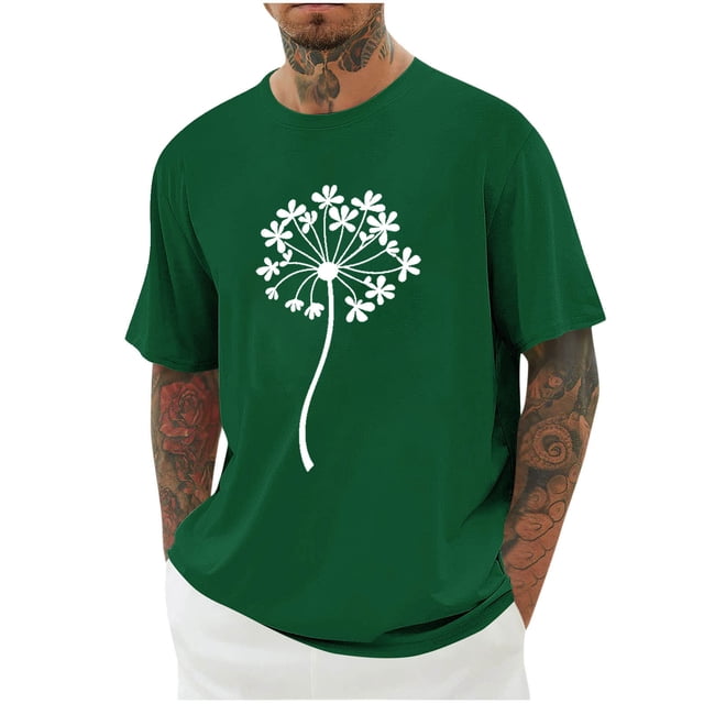 Blusas y camisas de manga corta con cuello redondo para hombre. Blusa de poliéster con hombros caídos y cuello redondo con estampado del Día de San Patricio.