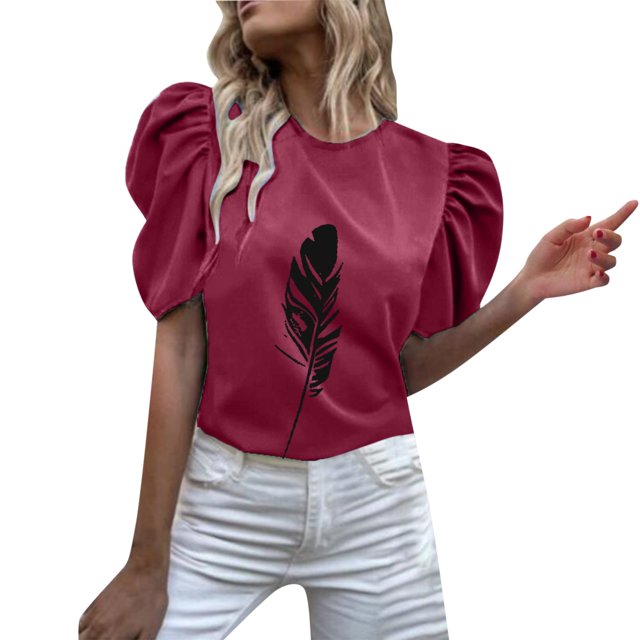 Gibobby Casual Playera de Manga Corta para Mujer Camiseta manga corta con cuello redondo y estampado flores para mujer(Rojo,CH)