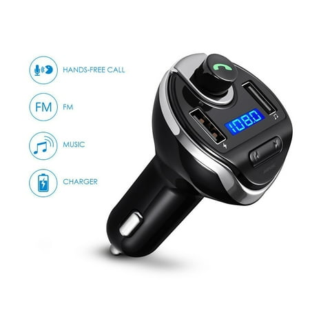AGPtek Bluetooth Wireless In-Car FM Transmitter Radio Adapter Car Kit Universal Car Charger for iPhone Samsung (Best Iphone Car Fm Transmitter And Charger)