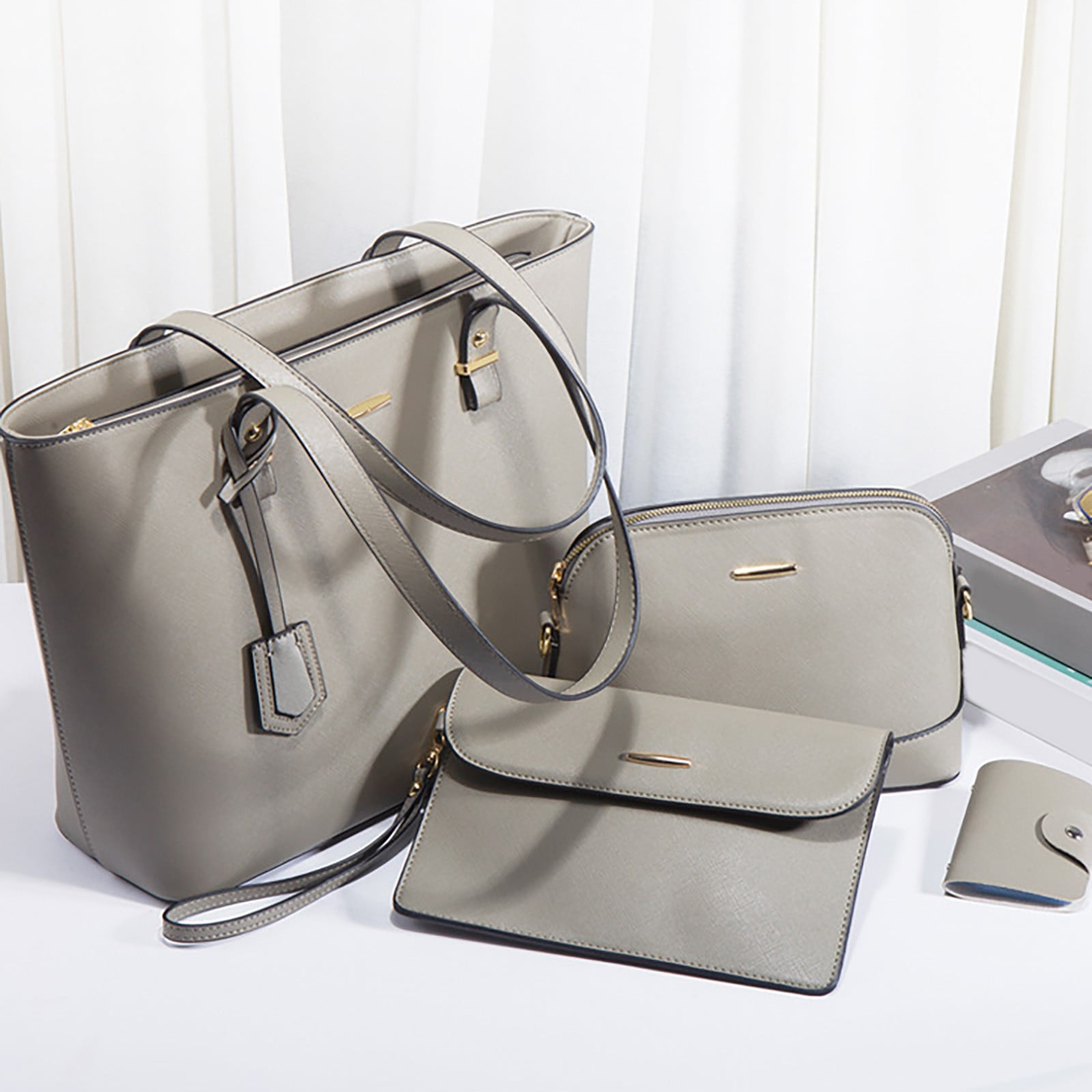 Women Trendy Retro Large Capacity Tote And Messenger Bag And Clutch And Wallet Fashionable Four Piece Set