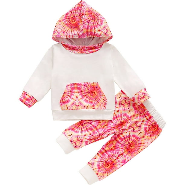 Ropa Para Bebé (Niño O Niña), Traje Para Niño Pequeño, Con Capucha, Manga Larga, Estampado Teñido Con Lazo De Arco Iris, Tops, Pantalones, Trajes, Rojo Odeerbi LM103-3945