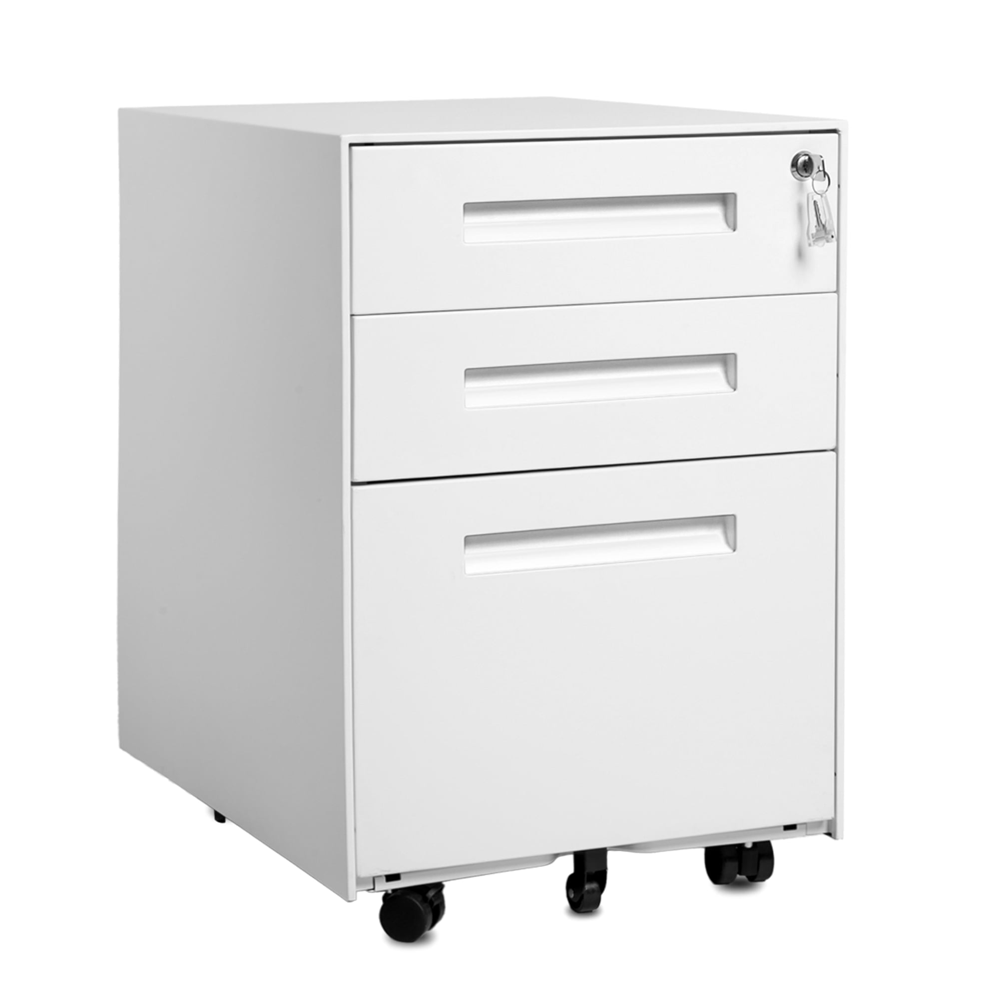 XGEEK 3Drawer Mobile Metal File with Lock and Keys, White