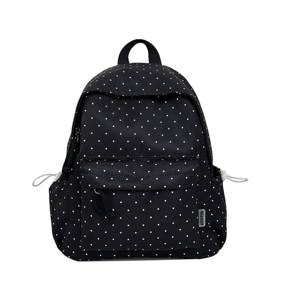 Polka Dot Backpack Cute Daypack with Drawstring Side Pockets Small Kawaii Sweet Nylon Zipper Shoulder Bag for Women