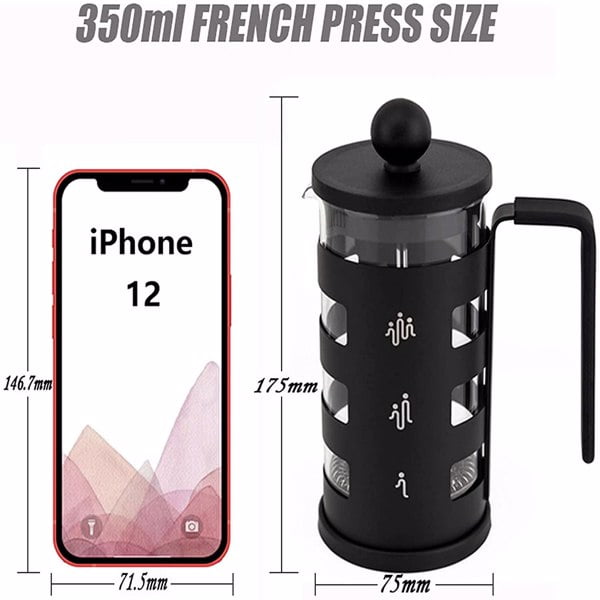Mini French Press for 12oz Small French Press Coffee Maker with 4 Level  Filtration System Borosilicate Glass Durable Stainless Steel Thickened Heat  Resistant,Black 