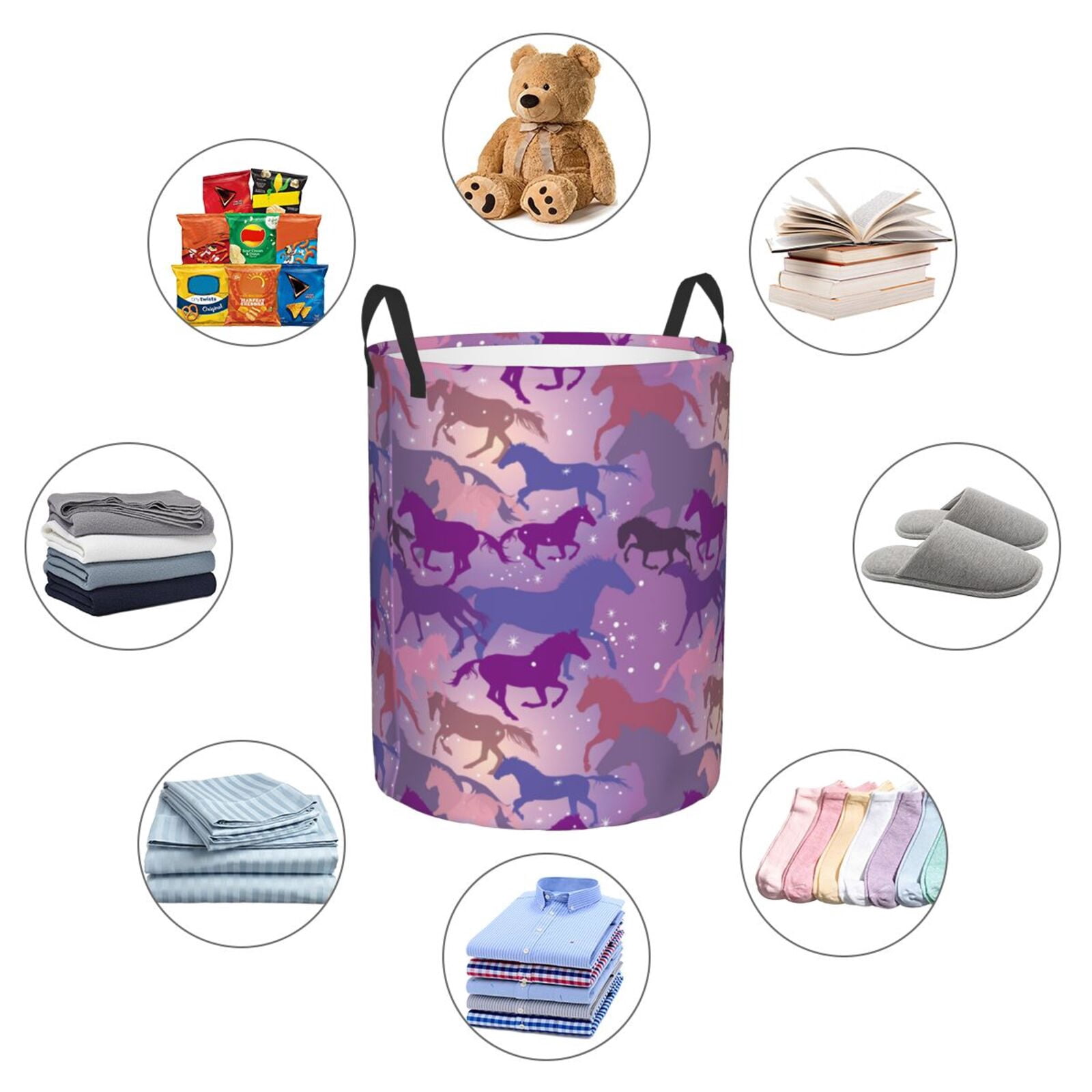 Large Laundry Basket with Handles - Fantasy Cool Horse Gradient Color Kids Baby Dirty Clothes Laundry Hamper for Bedroom Aesthetic
