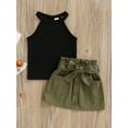 thumbnail image 2 of Qmyliery 2-Piece Girls Summer Outfits, Ribbed Off-Shoulder Tank Tops + Ruffle Skirt with Pockets for Kids, 9 Months to 5 Years, 2 of 8