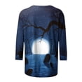 thumbnail image 5 of Odeerbi Halloween Cute Ghost Shirts for Women Vintage Retro Graphic Blouse 2025 Casual Three Quarter Sleeves Round Neck Loose Printed Tops Blue, 5 of 5