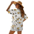 thumbnail image 2 of Xoenoiee Bee Daisy Print Women's Hawaiian Beach Outfit 2 Piece Short Sleeve Swim Cover Up Shorts Set Summer Open Front Kimono Cardigan Vacation Beachwear, S, 2 of 7
