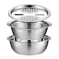 thumbnail image 2 of sunsanly 1 Set Multifunctional Drain Basin Food Grade Stainless Steel Colander Strainer Set 3 in 1 Cheese Grater with Container Salad Maker Bowl Drain Basin Rice Rinser, 2 of 7