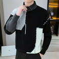 thumbnail image 4 of Elvqul Sweater for Men Black Big and Tall Patchwork Mens Pullover Sweater Long Sleeve, 4 of 4